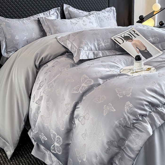 91家纺网 家纺一手货源 找家纺 狂想家 2025新款高奢提花水洗天丝系列四件套 蝶之恋高级灰