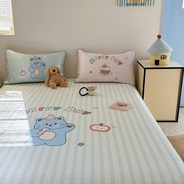 91家纺网 家纺一手货源 找家纺 美乐迪家纺 2025新款碳光凉感冰丝席 派对猫咪