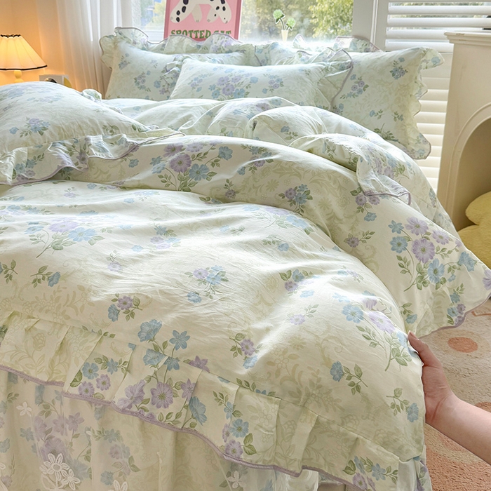 91家纺网 家纺一手货源 找家纺 宜凡家纺 2025新款全棉蕾丝花边床裙三件套 午后时光