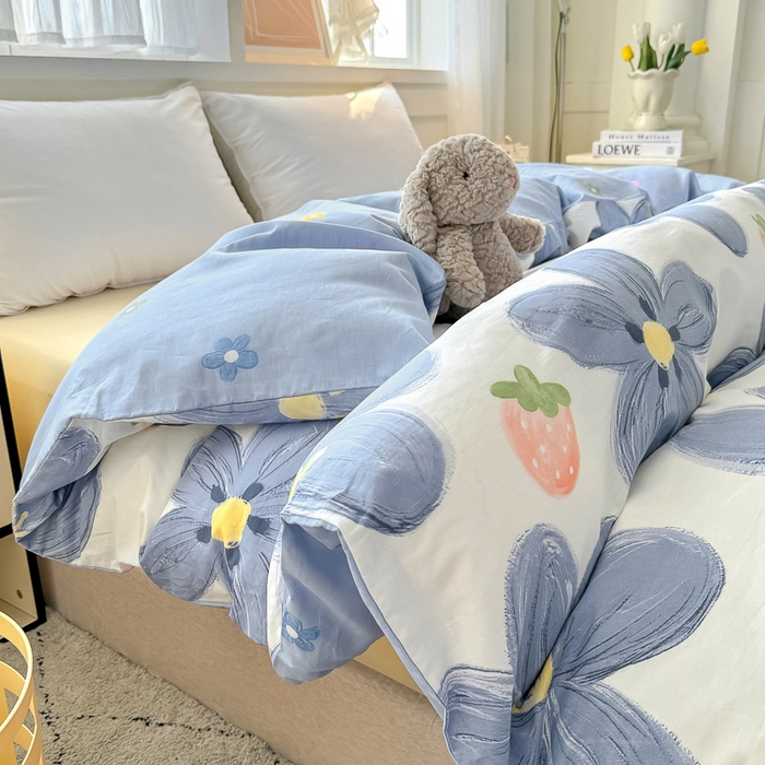 91家纺网 家纺一手货源 找家纺 红粉佳人家纺 2025春夏新款A类全棉纯棉12868纯棉单被套 蓝色甜心