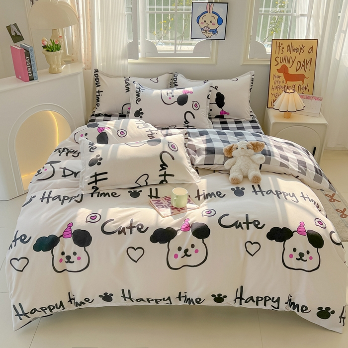 91家纺网 家纺一手货源 找家纺 悦织湾家纺 2025新款亲肤芦荟棉四件套轻奢印花磨毛床上用品亲肤棉四件套 可爱多