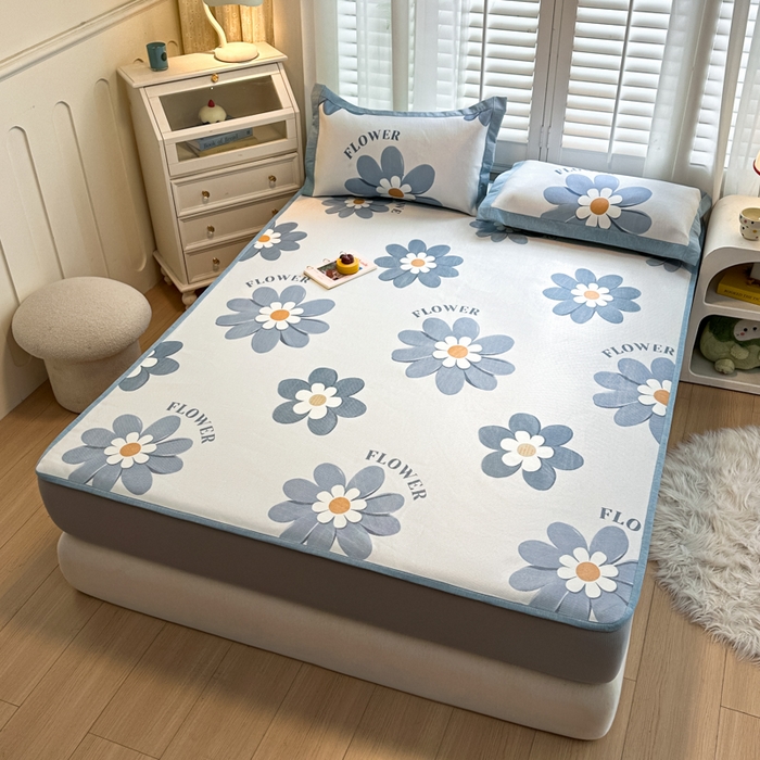 91家纺网 家纺一手货源 找家纺 花言狐语 2025新款真冰藤印花床笠款凉席 花语