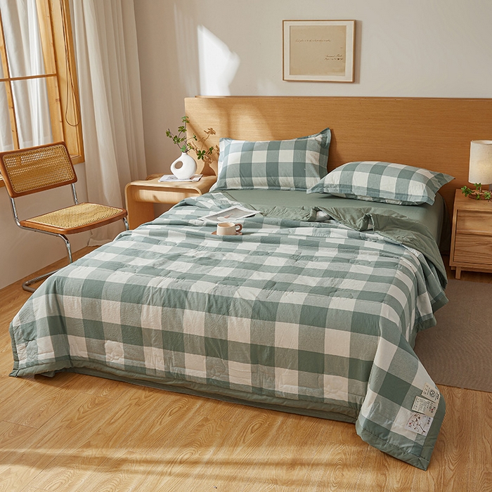 91家纺网 家纺一手货源 找家纺 西域种棉人·千百笠 2025新款A类100%新疆棉花夏凉被纯棉全棉填充原棉空调被手工宽边水洗棉夏被 绿中格