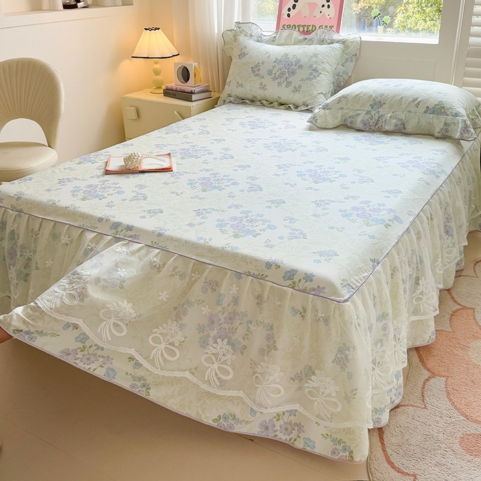 91家纺网 家纺一手货源 找家纺 宜凡家纺 2025新款全棉蕾丝花边床裙三件套 午后时光