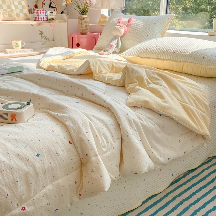 91家纺网 家纺一手货源 找家纺 老帅的工厂店 2025新款a类云感双层纱7a抗菌夏被床盖四件套 织梦