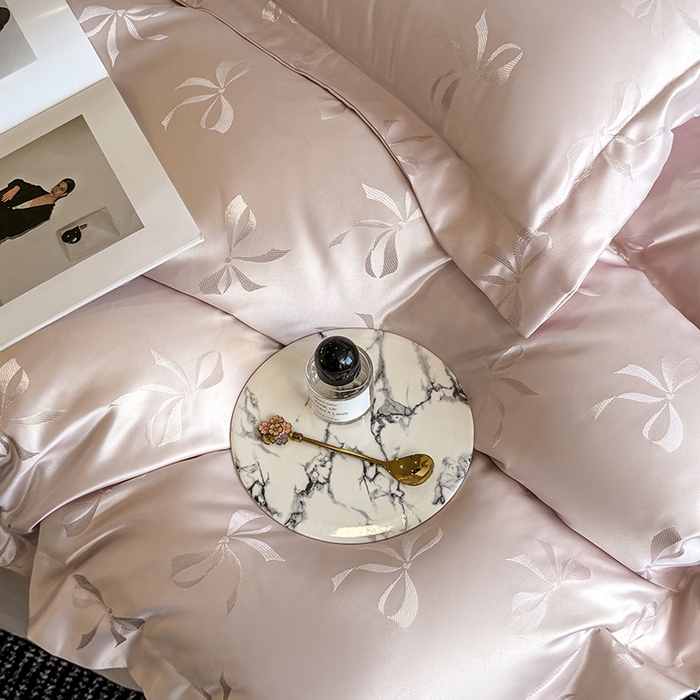 91家纺网 家纺一手货源 找家纺 狂想家 2025新款高奢提花水洗天丝系列四件套 情结轻奢粉