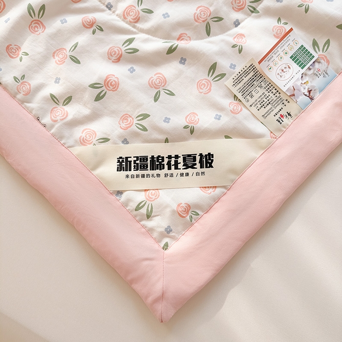 91家纺网 家纺一手货源 找家纺 西域种棉人·千百笠 2025新款A类新疆棉花夏凉被加宽包边水洗棉卡通印花吸湿透气棉花夏被空调被 凌香 花语