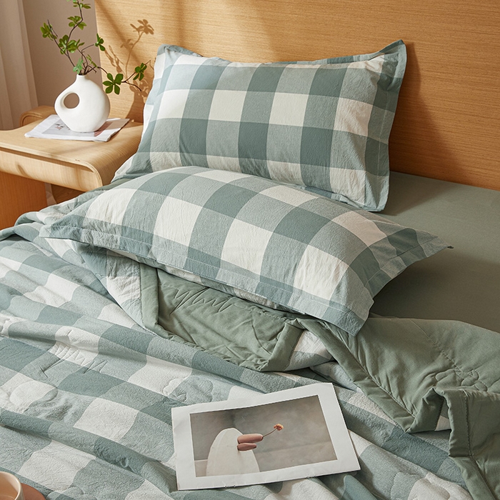 91家纺网 家纺一手货源 找家纺 西域种棉人·千百笠 2025新款A类100%新疆棉花夏凉被纯棉全棉填充原棉空调被手工宽边水洗棉夏被 绿中格