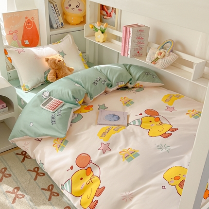 91家纺网 家纺一手货源 找家纺 悦织湾家纺 2025新款印花学生宿舍亲肤芦荟棉三件套单双人四件套轻奢印花磨毛床上用品 开心鸭