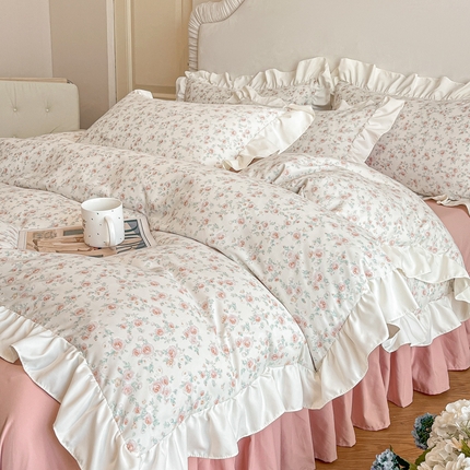 绘萱家居 2025新款舒氧°柔糯棉花边床裙款四件套（全消光细纱仿全棉纯棉）可可小姐-玉