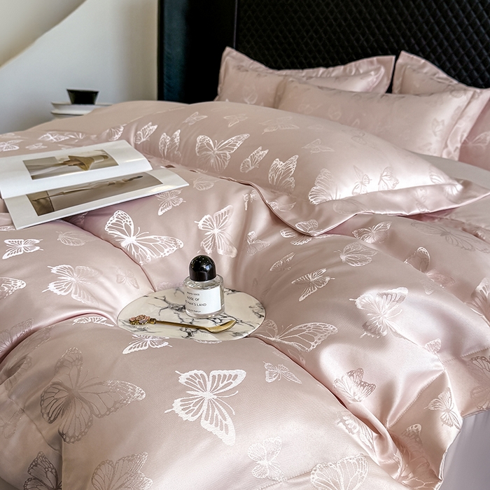 91家纺网 家纺一手货源 找家纺 狂想家 2025新款高奢提花水洗天丝系列四件套 蝶之恋轻奢粉