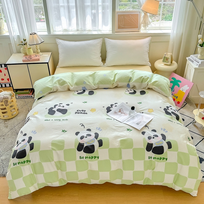 91家纺网 家纺一手货源 找家纺 红粉佳人家纺 2025春夏新款A类全棉纯棉12868纯棉单被套 绿格熊猫