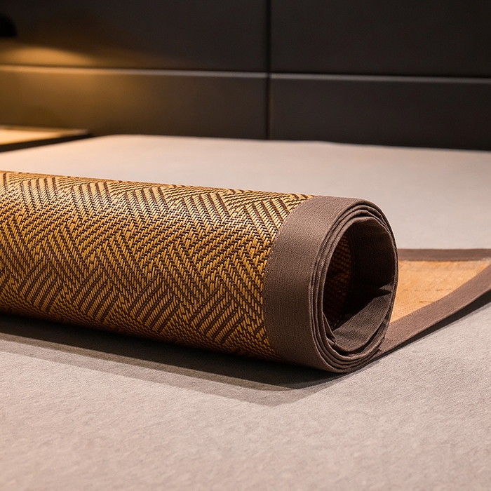 91家纺网 家纺一手货源 找家纺 绒艺席业 2025新款艾草藤席冰丝双面席席子凉席 游泳小企鹅-编织纹