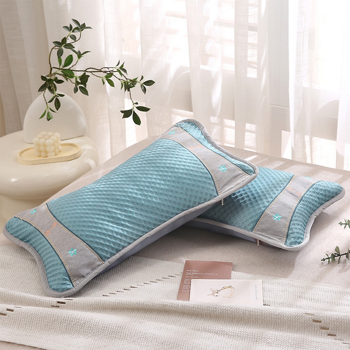 91家纺网 家纺一手货源 找家纺 纽乐家纺 2025夏季夏凉茶香枕头冰丝凉感华夫格凉豆豆茶叶茉莉花枕头枕芯 冰丝华夫格茶香枕-蓝色 35x55cm/只