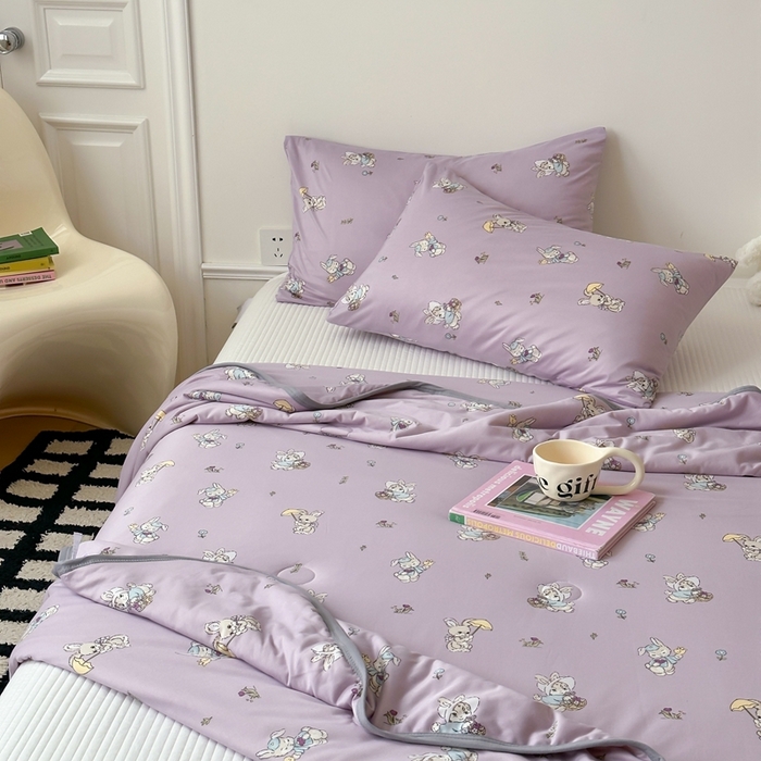 91家纺网 家纺一手货源 找家纺 觅糖家纺 2025新款软糯针织云柔大豆夏被 花蓝小兔