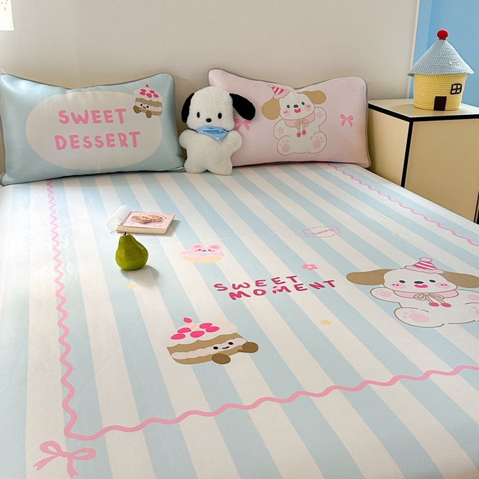 91家纺网 家纺一手货源 找家纺 美乐迪家纺 2025新款碳光凉感冰丝席 蛋糕大耳狗