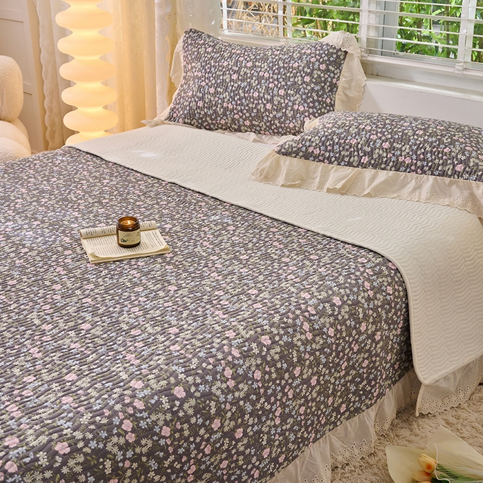 91家纺网 家纺一手货源 找家纺 X猫先生 2025新款法式全棉双层纱床盖套件夹棉床单三四件套（A类母婴级） 朵蔓