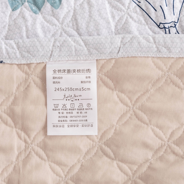 91家纺网 家纺一手货源 找家纺 优乐家纺 2025新款纯棉印花夹棉系列床盖三件套-纽扣款新狂欢乐园