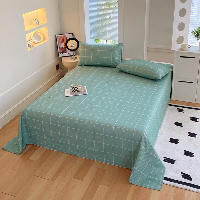 91家纺网 家纺一手货源 找家纺 爱彼家纺 2025新款锦柔老粗布席子凉席床单 绿条格