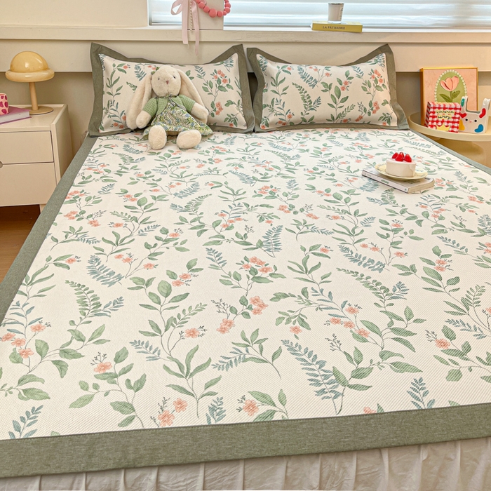 91家纺网 家纺一手货源 找家纺 花言狐语 2025新款印花真冰藤冰凉席 花漫里