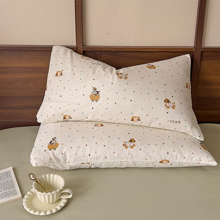 91家纺网 家纺一手货源 找家纺 优品阁  2025新款A类全棉有氧双层纱四件套 彩星汪汪