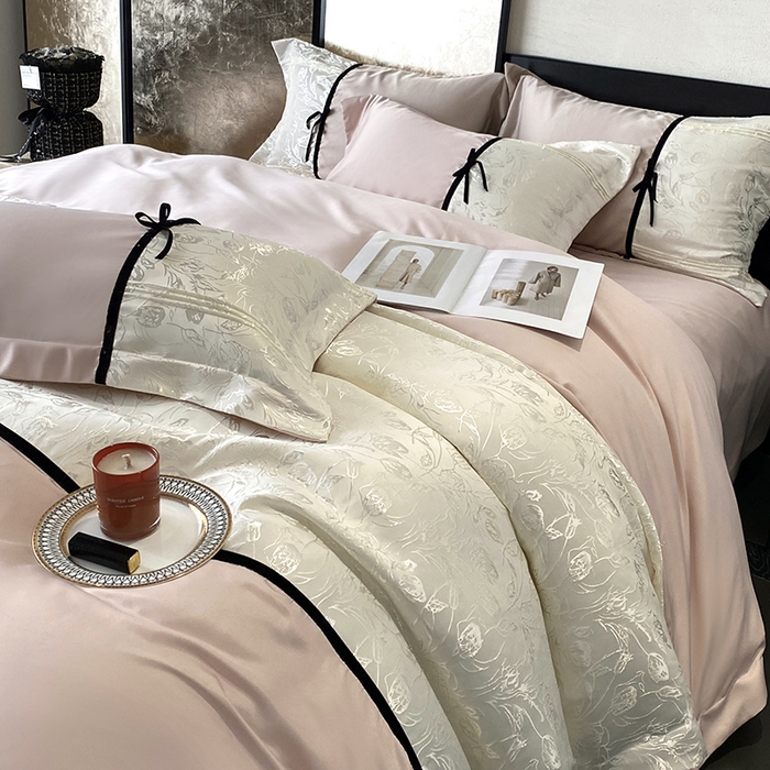 91家纺网 家纺一手货源 找家纺 （总）优悦生活馆 2025年新款工艺款冰丝浮雕拼接四件套