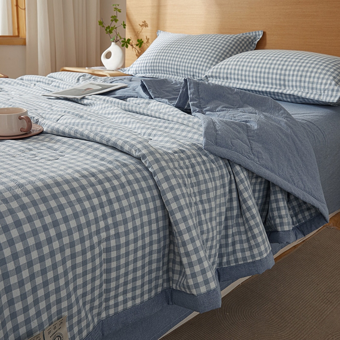 91家纺网 家纺一手货源 找家纺 西域种棉人·千百笠 2025新款A类100%新疆棉花夏凉被纯棉全棉填充原棉空调被手工宽边水洗棉夏被 水兰小格