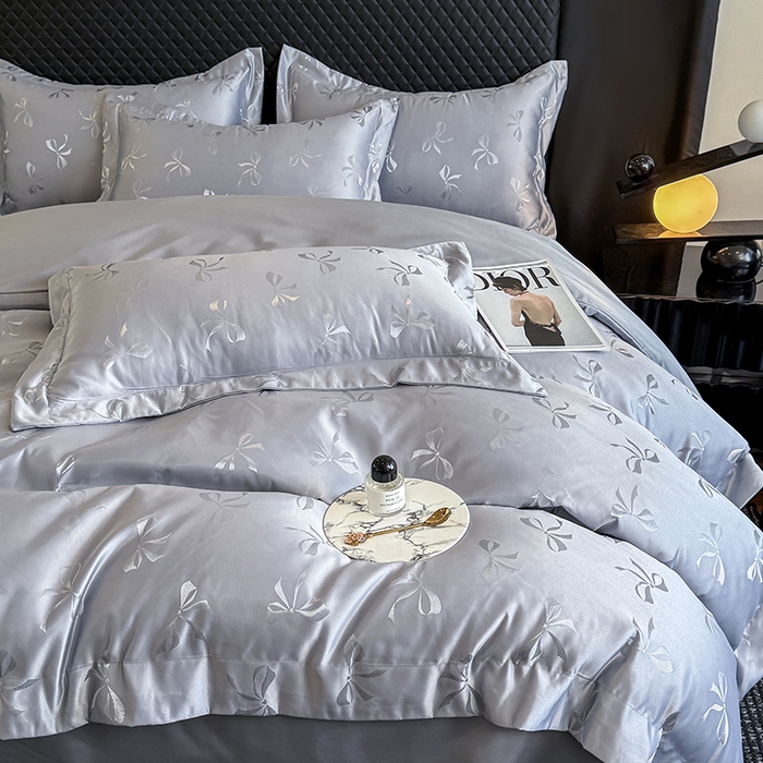 91家纺网 家纺一手货源 找家纺 狂想家 2025新款高奢提花水洗天丝系列四件套 情结高级灰