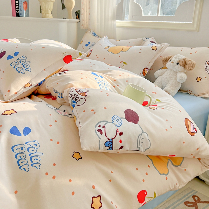 91家纺网 家纺一手货源 找家纺 悦织湾家纺 2025新款亲肤芦荟棉四件套轻奢印花磨毛床上用品亲肤棉四件套 蛋糕熊