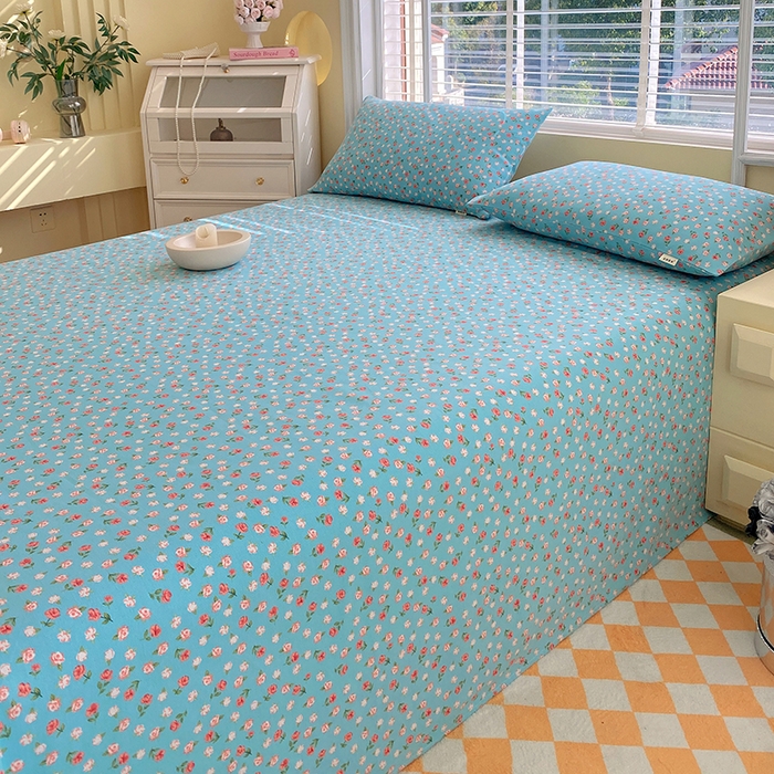 91家纺网 家纺一手货源 找家纺 爱彼家纺 2025新款锦柔老粗布席子凉席床单 蓝玫瑰