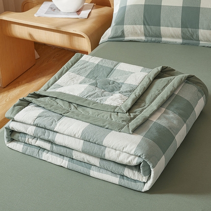 91家纺网 家纺一手货源 找家纺 西域种棉人·千百笠 2025新款A类100%新疆棉花夏凉被纯棉全棉填充原棉空调被手工宽边水洗棉夏被 绿中格