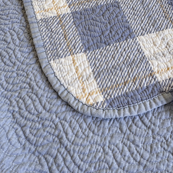 91家纺网 家纺一手货源 找家纺 宜梦家居【需要买家秀请联系老板】 2025新款双面纯棉夹层新疆棉花高温砂洗全棉床盖 爱达拉蓝