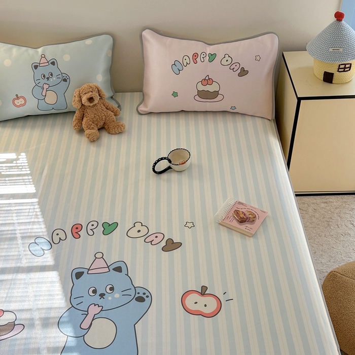 91家纺网 家纺一手货源 找家纺 美乐迪家纺 2025新款碳光凉感冰丝席 派对猫咪