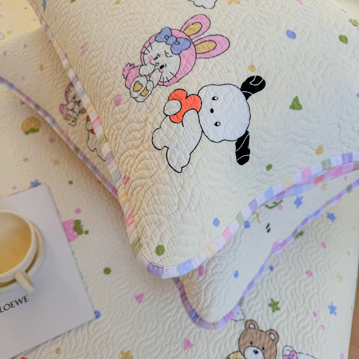 91家纺网 家纺一手货源 找家纺 宜梦家居【需要买家秀请联系老板】 2025新款双面纯棉夹层新疆棉花高温砂洗全棉床盖 甜蜜小兔