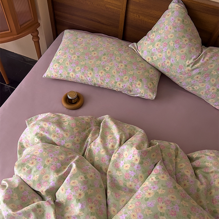 91家纺网 家纺一手货源 找家纺 优品阁  2025新款A类全棉有氧双层纱四件套 花海