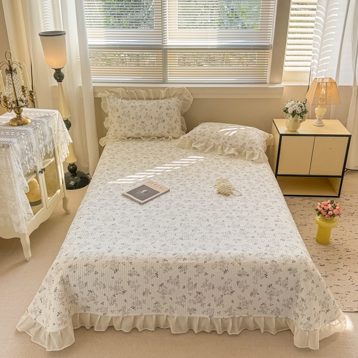 91家纺网 家纺一手货源 找家纺 芯贝儿 2025新款提花针织水洗m双层纱床盖四件套 漫塔玫瑰