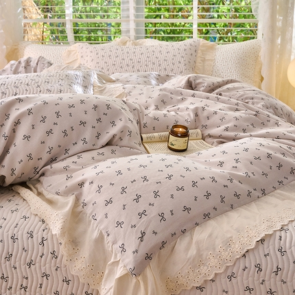 91家纺网 家纺一手货源 找家纺 （总）X猫先生 2025新款法式全棉双层纱床盖套件夹棉床单三四件套（A类母婴级）