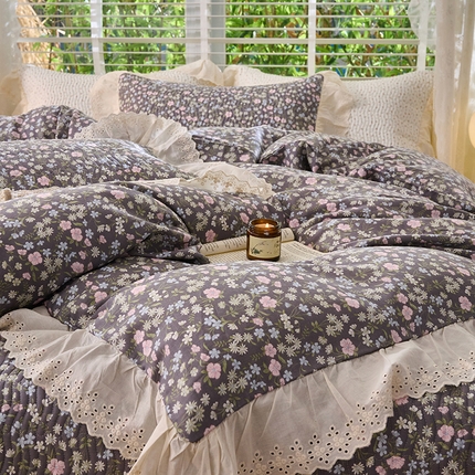 X猫先生 2025新款法式全棉双层纱床盖套件夹棉床单三四件套（A类母婴级） 朵蔓