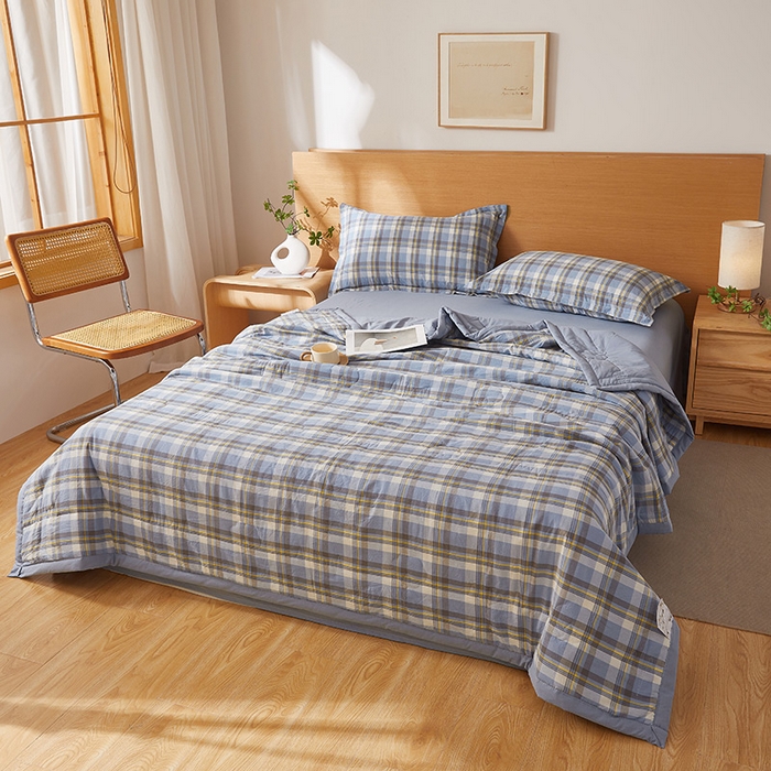 91家纺网 家纺一手货源 找家纺 西域种棉人·千百笠 2025新款A类100%新疆棉花夏凉被纯棉全棉填充原棉空调被手工宽边水洗棉夏被 雅致-蓝格