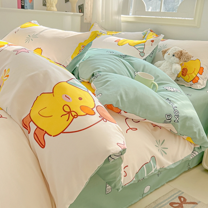 91家纺网 家纺一手货源 找家纺 悦织湾家纺 2025新款亲肤芦荟棉四件套轻奢印花磨毛床上用品亲肤棉四件套 开心鸭