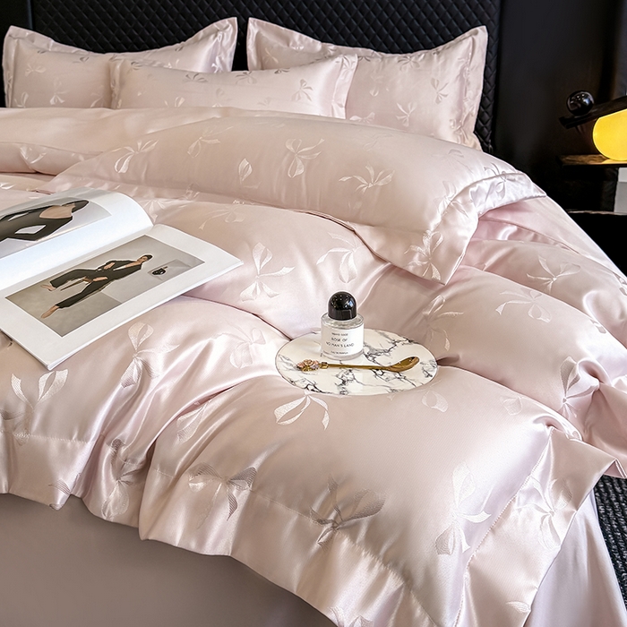 91家纺网 家纺一手货源 找家纺 狂想家 2025新款高奢提花水洗天丝系列四件套 情结轻奢粉