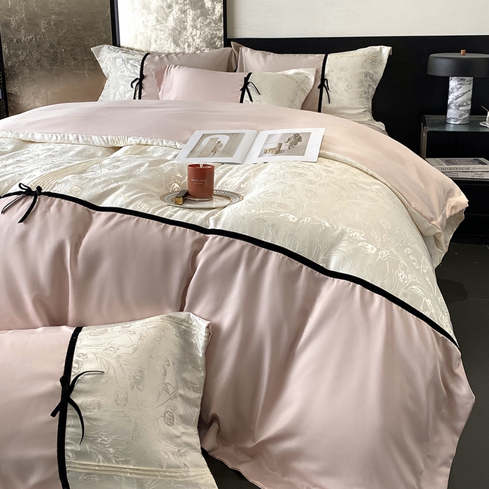 91家纺网 家纺一手货源 找家纺 （总）优悦生活馆 2025年新款工艺款冰丝浮雕拼接四件套