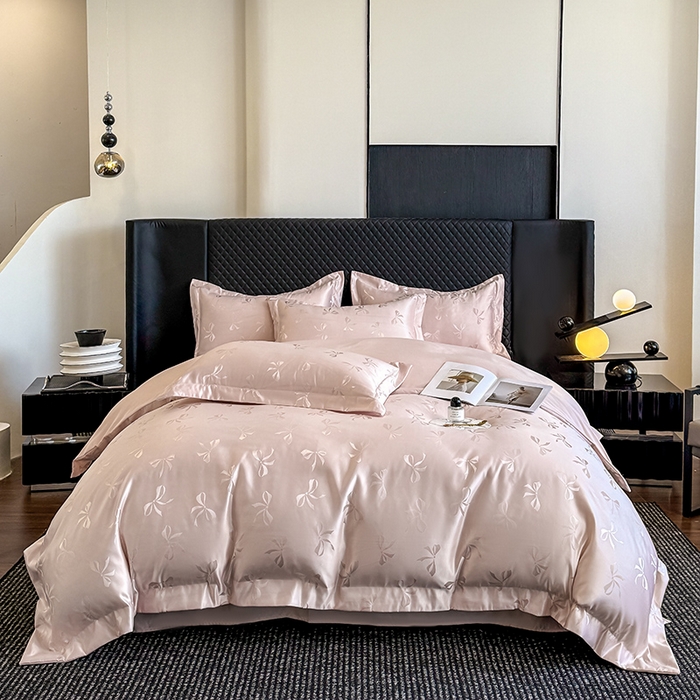 91家纺网 家纺一手货源 找家纺 狂想家 2025新款高奢提花水洗天丝系列四件套 情结轻奢粉