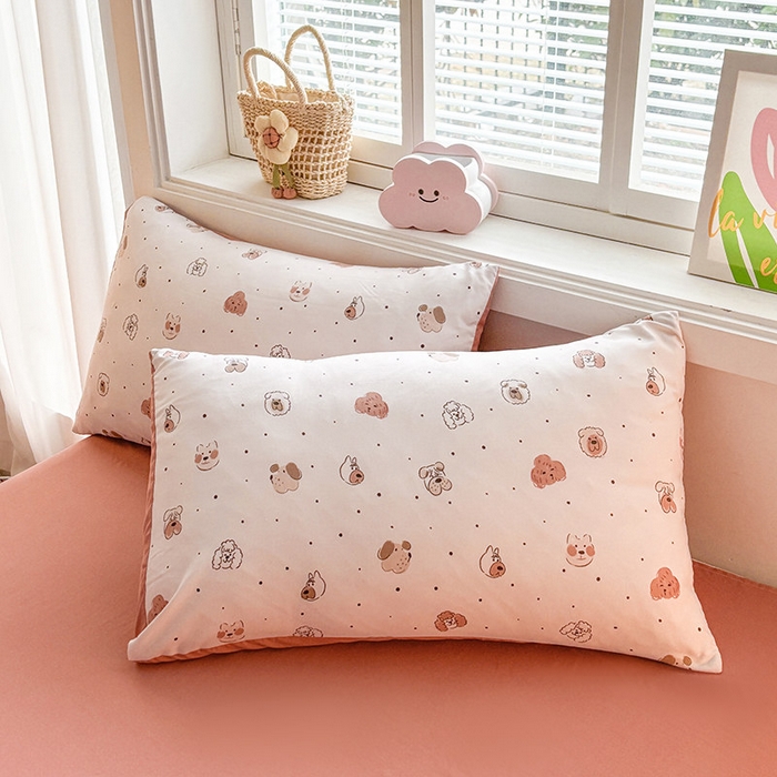 91家纺网 家纺一手货源 找家纺 金喜 2025新款小清新风格有氧针织双层纱大豆被夏被四件套 可爱小熊