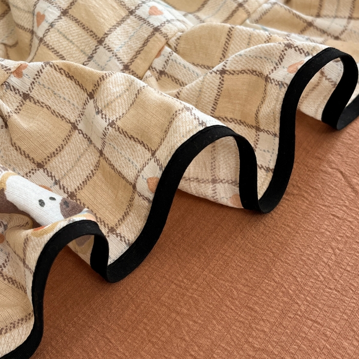 91家纺网 家纺一手货源 找家纺 欧尚 2025新款细黑边夏被床单床盖三件套 呆萌狗