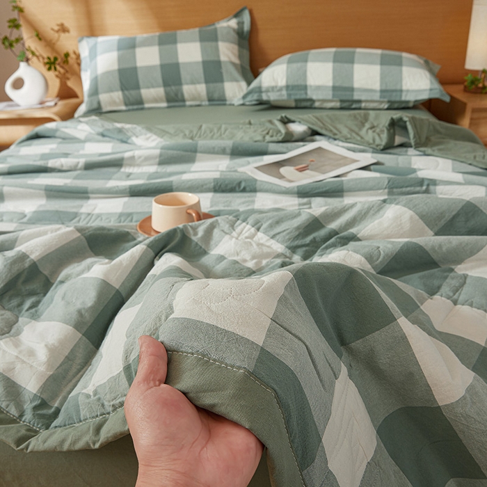 91家纺网 家纺一手货源 找家纺 西域种棉人·千百笠 2025新款A类100%新疆棉花夏凉被纯棉全棉填充原棉空调被手工宽边水洗棉夏被 绿中格
