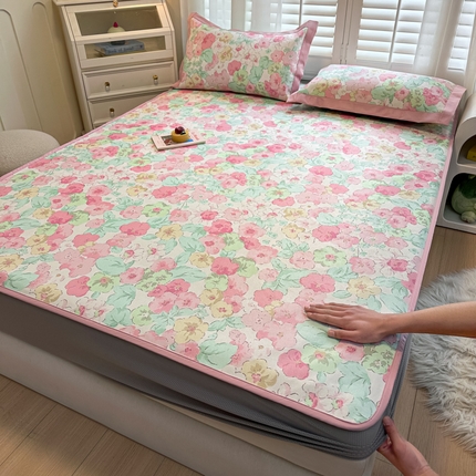 91家纺网 家纺一手货源 找家纺 （总）花言狐语 2025新款真冰藤印花床笠款凉席