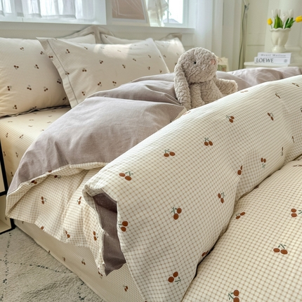 红粉佳人家纺 2025春夏新款A类全棉纯棉12868纯棉单被套 小樱桃