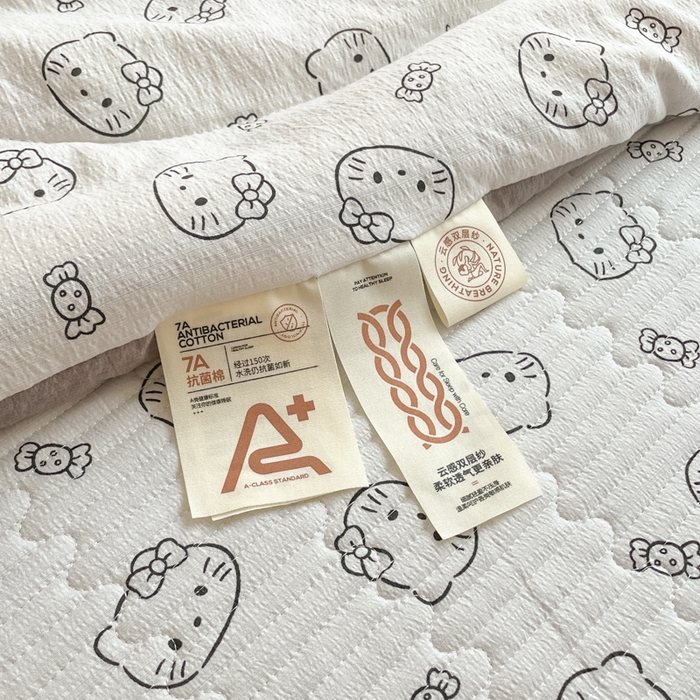 91家纺网 家纺一手货源 找家纺 老帅的工厂店 2025新款a类云感双层纱7a抗菌夏被床盖四件套 猫咪