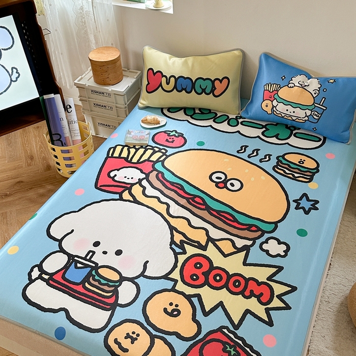 91家纺网 家纺一手货源 找家纺 美乐迪家纺 2025新款碳光凉感冰丝席 汉堡小狗